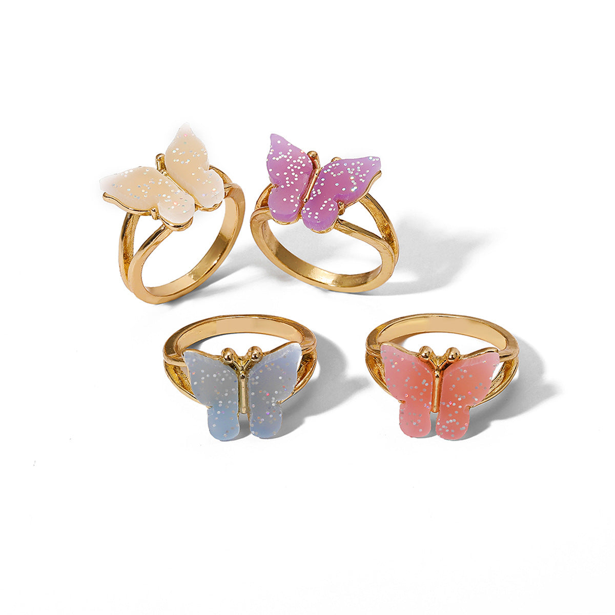 Wholesale Alloy Colored Butterfly Ring 4-piece Set
